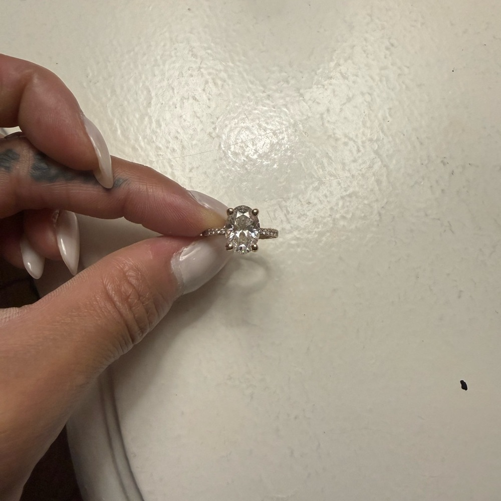 Lab Created Oval Diamond With 3D Pave Setting Full - Picture 4 of 6